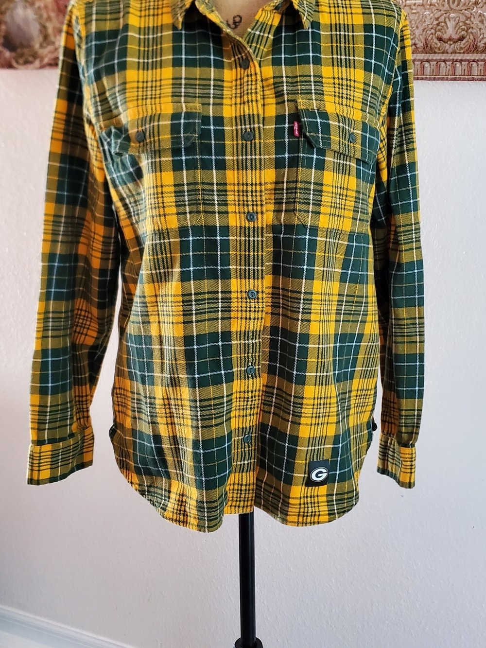 Levi's Green Bay Packers Yellow & Green Plaid Flannel Shirt Jacket